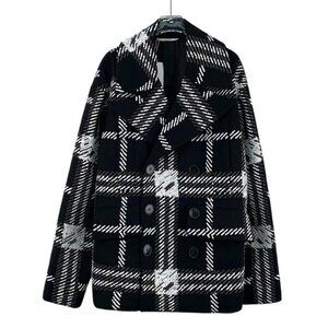 Valentino Black plaid lambswool double-breasted coat